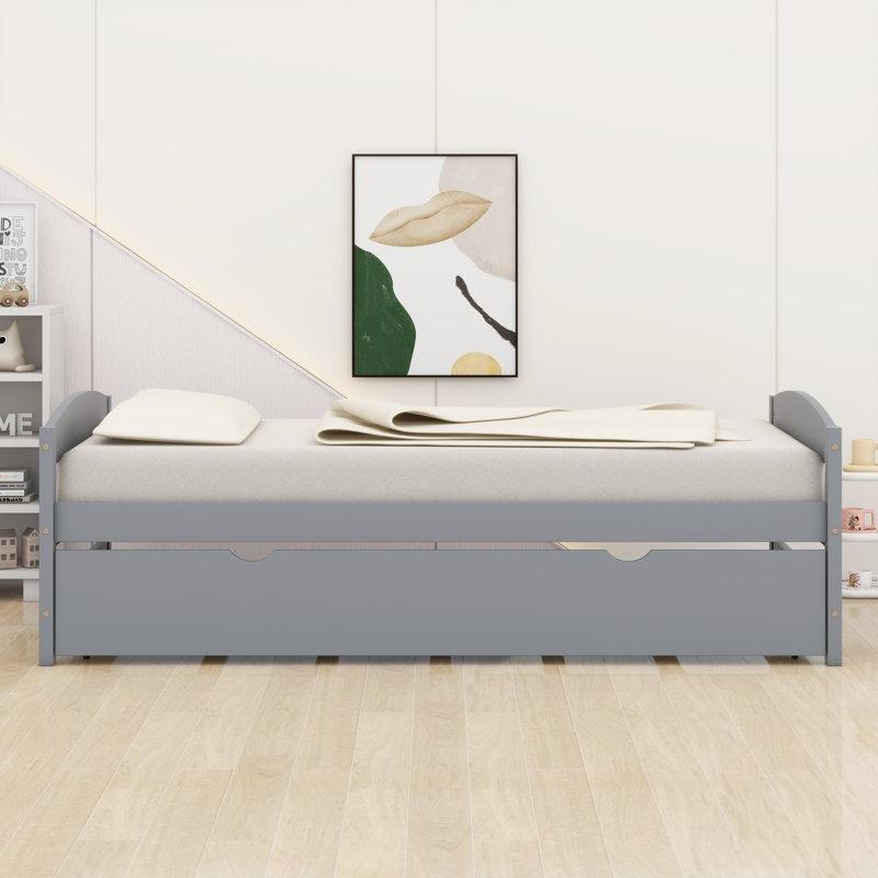 Gri Masif Ahşap Başlıklı Yavru Yataklı Karyola - 197x104 cm - 329342