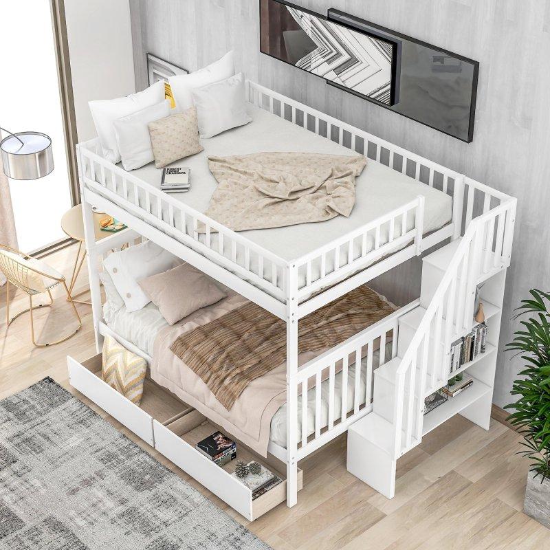 Gri Masif Ahşap Çekmeceli Geniş Yataklı Ranza - 250594