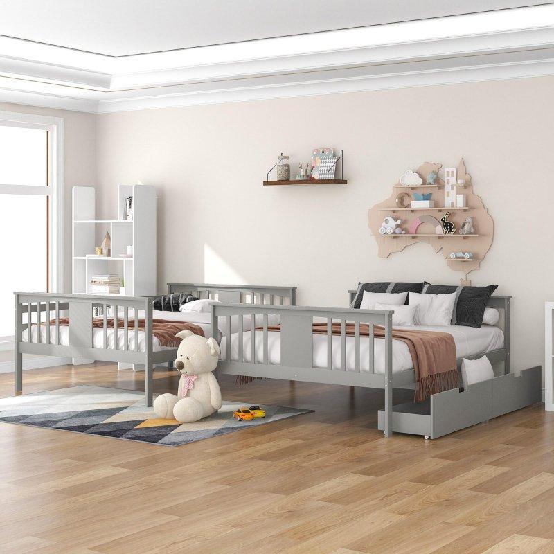 Gri Masif Ahşap Çekmeceli ve Ayrılabilen Ranza - 249440