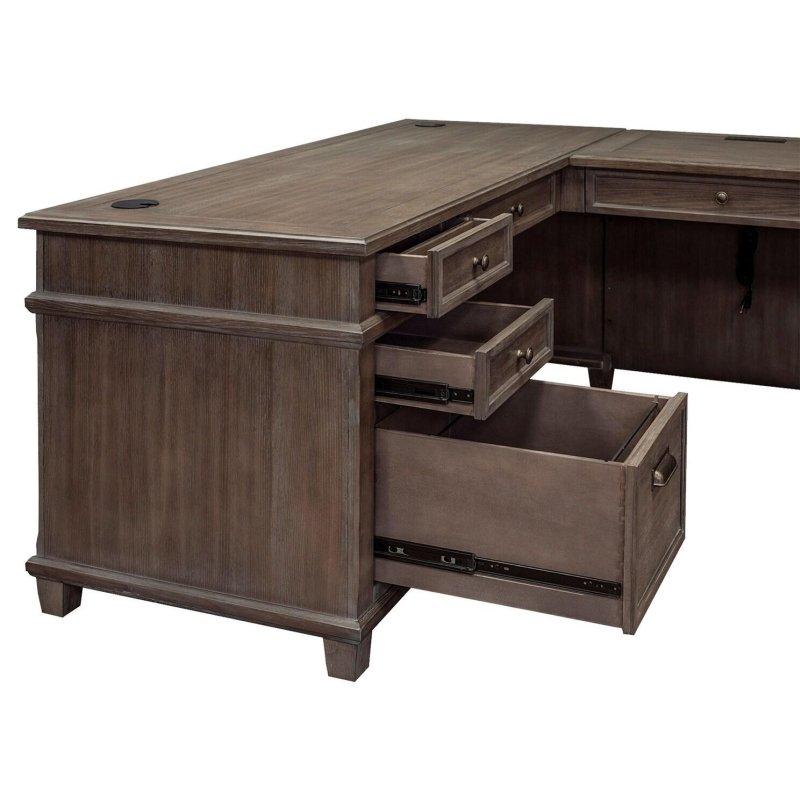 Gri Masif Ahşap L Tipi Eskitme Ofis Masası - 173 cm - 327076