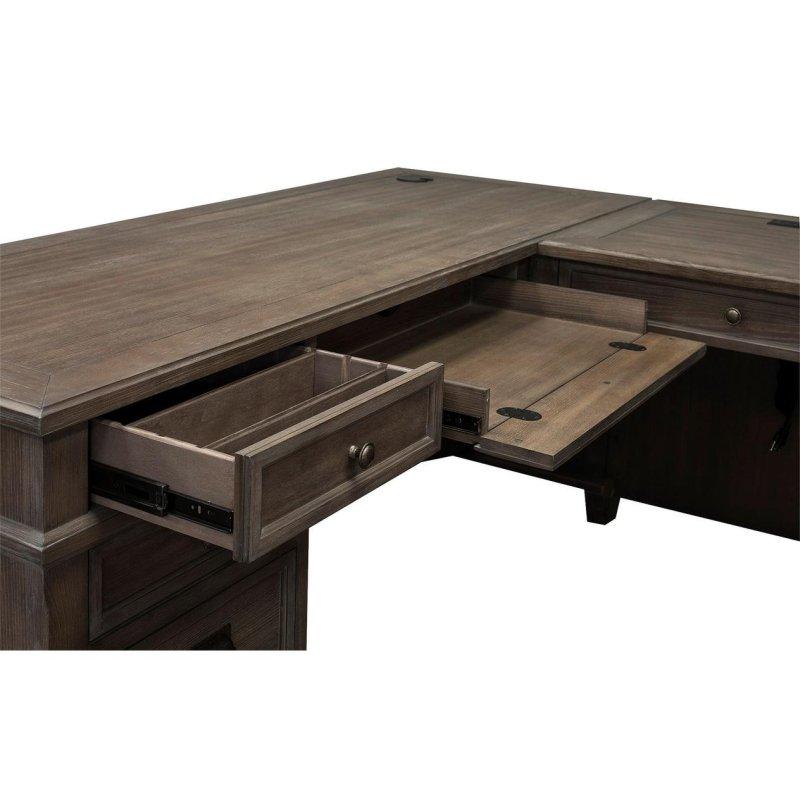 Gri Masif Ahşap L Tipi Eskitme Ofis Masası - 173 cm - 327076