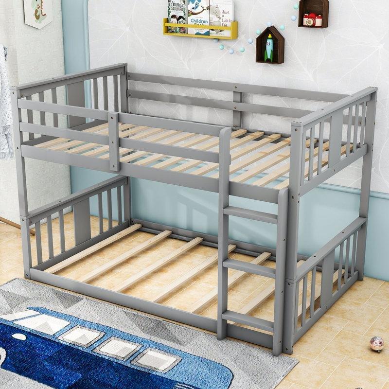 Gri Masif Ahşap ve MDF Ayrılabilen Merdivenli Ranza - 247001