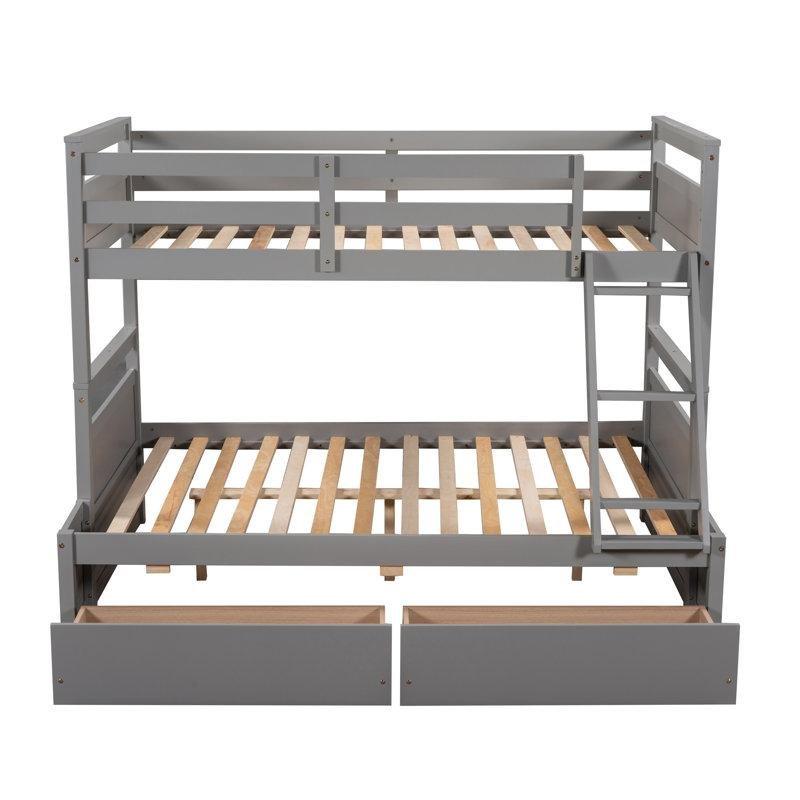 Gri Masif Ahşap ve MDF Çekmeceli Ayrılabilen Ranza - 246284