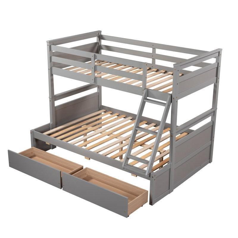 Gri Masif Ahşap ve MDF Çekmeceli Ayrılabilen Ranza - 246284