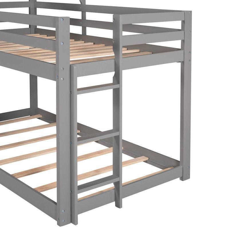 Gri Masif Ahşap ve MDF Ev Tasarımlı Pencereli Ranza - 247361