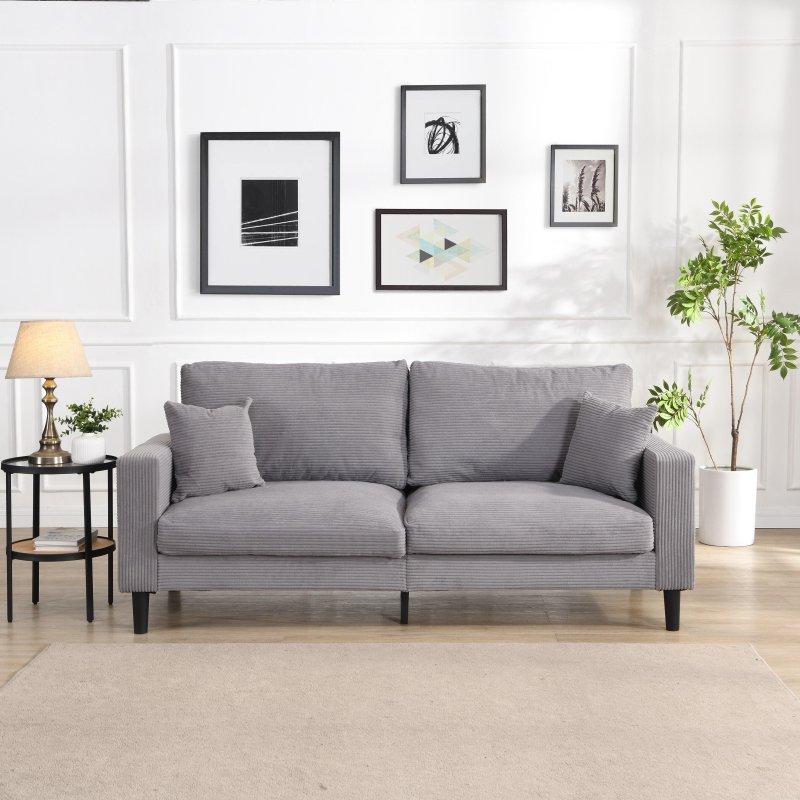 Gri Masif Ahşap ve MDF İskeletli 3 Kişilik Yastık Sırtlı Bohem Koltuk - 190 cm - 290129