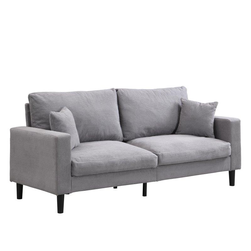 Gri Masif Ahşap ve MDF İskeletli 3 Kişilik Yastık Sırtlı Bohem Koltuk - 190 cm - 290129
