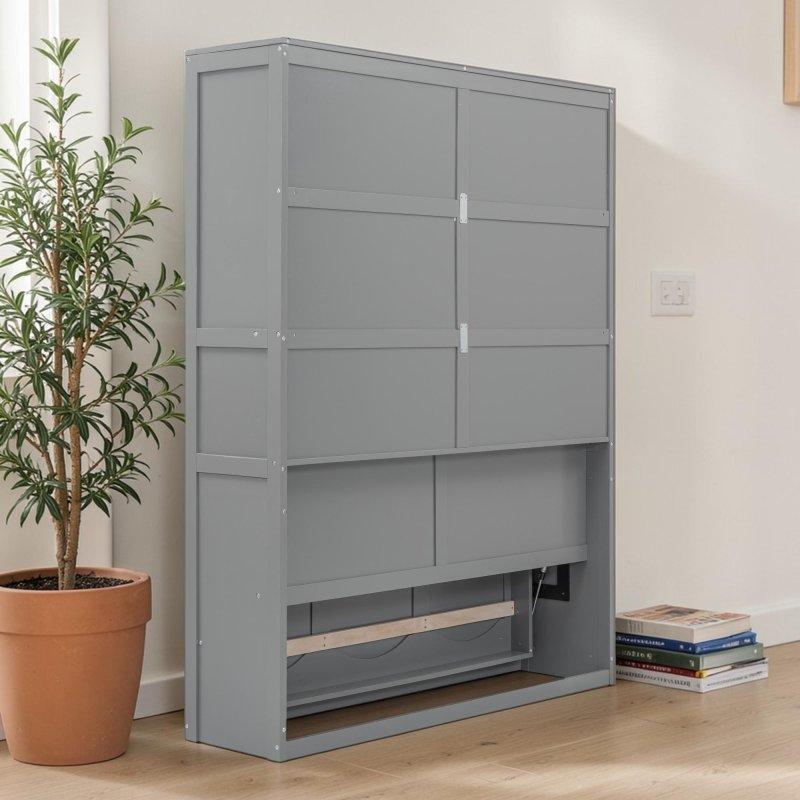 Gri Masif Ahşap ve MDF Raflı Queen Boy Duvar Yatağı - 262148
