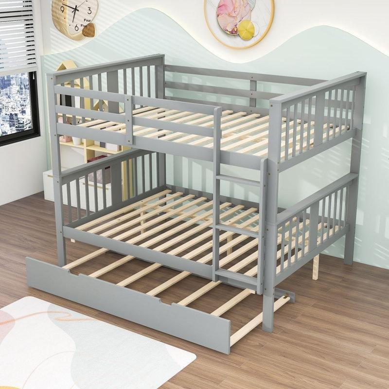 Gri Masif Ahşap ve MDF Yavru Yataklı Ayrılabilen Ranza - 144x202 cm - 246881