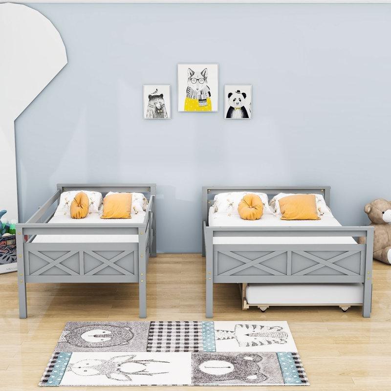 Gri Masif Ahşap ve MDF Yavru Yataklı Ayrılabilen Ranza - 145x201 cm - 247255