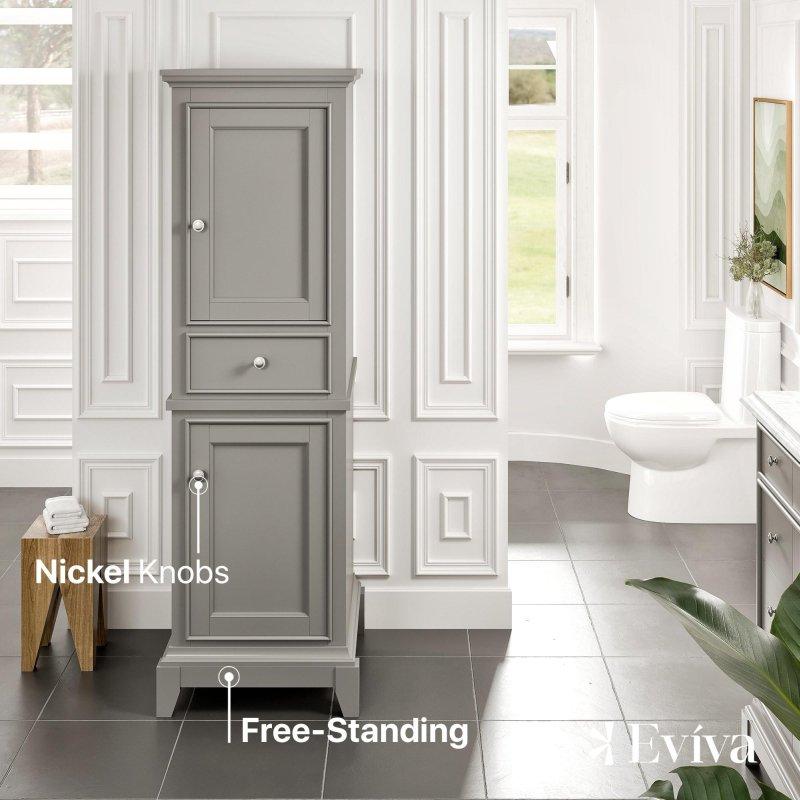 Gri Masif Ahşap Yavaş Kapanır Kapaklı ve Çekmeceli Çok Amaçlı Banyo Dolabı - 60x46x194 cm - 334150
