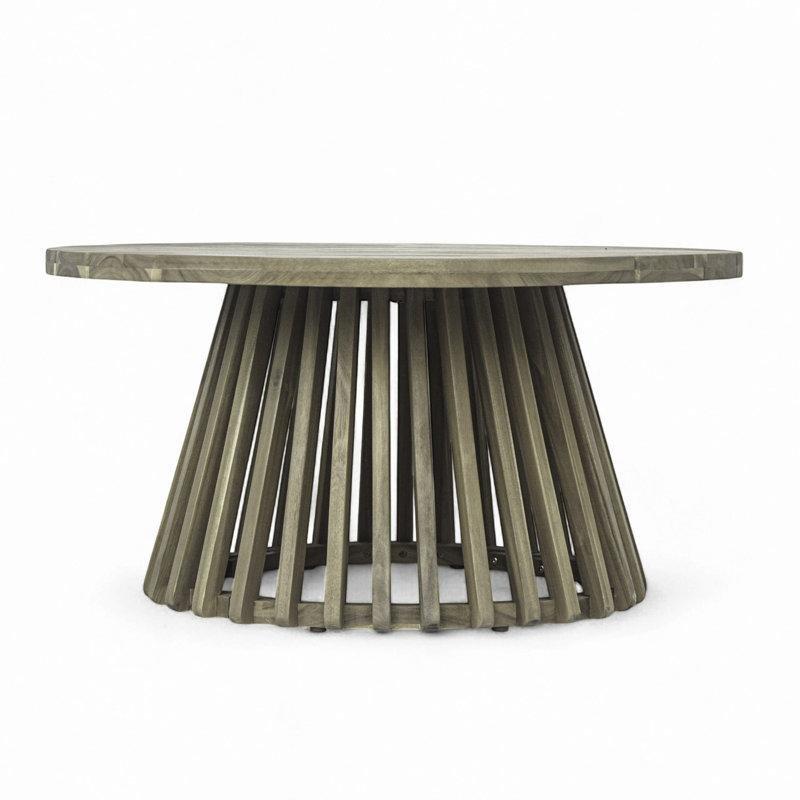 Gri Masif Akasya Ağacı Dış Mekan Uyumlu Yuvarlak Orta Sehpa - 81x41 cm - 243720