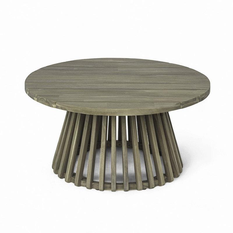 Gri Masif Akasya Ağacı Dış Mekan Uyumlu Yuvarlak Orta Sehpa - 81x41 cm - 243720