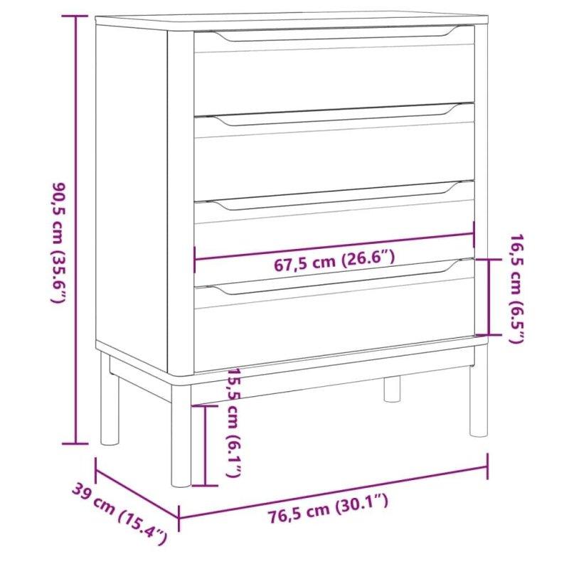 Gri Masif Çam Ağacı 4 Çekmeceli Şifonyer - 77x40x91 cm - 307417
