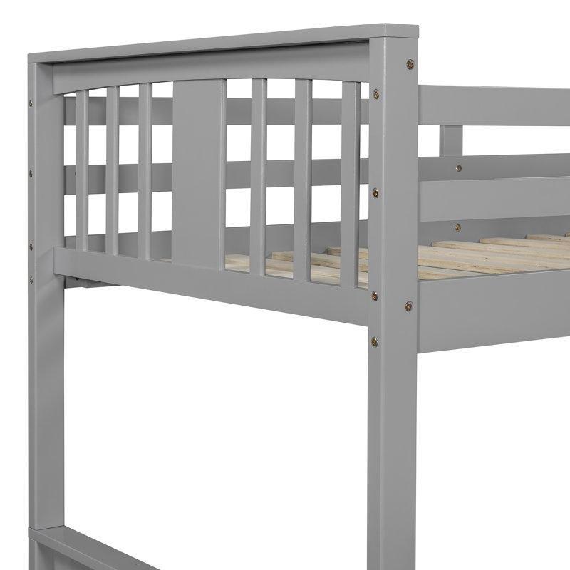 Gri Masif Çam Ağacı Ayrılabilen Merdivenli Ranza - 203x105 cm - 248095