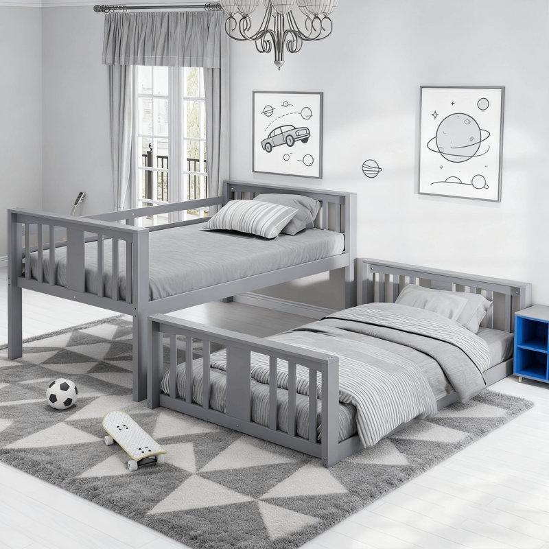 Gri Masif Çam Ağacı Ayrılabilen Merdivenli Ranza - 203x105 cm - 248095