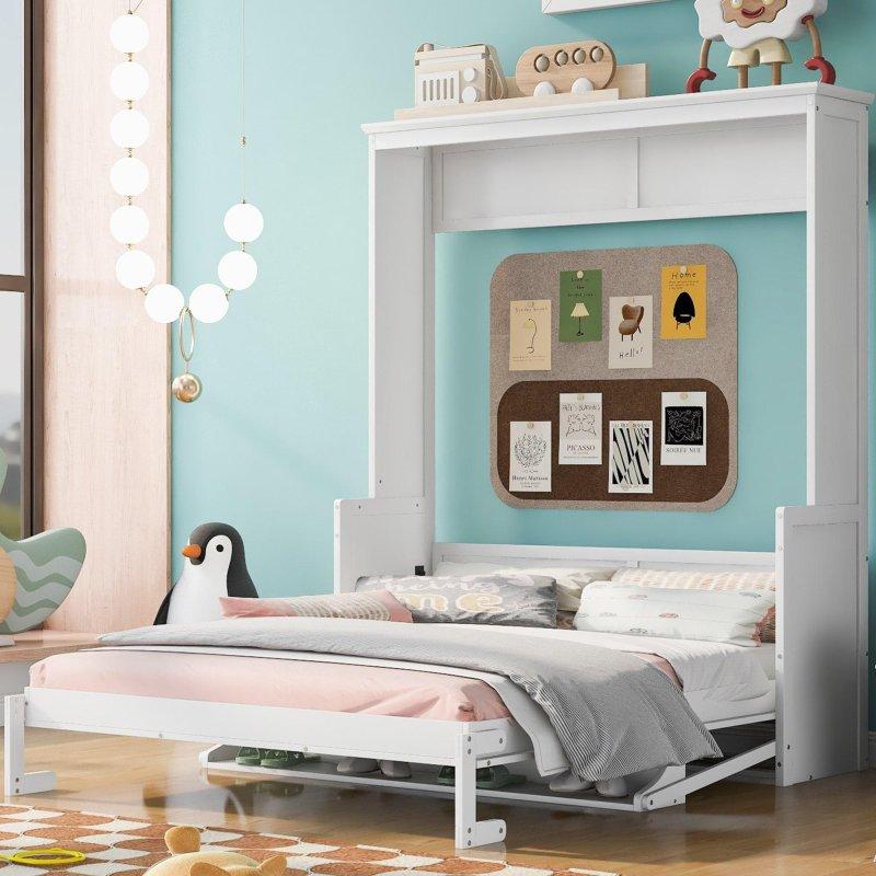 Gri Masif Çam Ağacı ve MDF Raflı Queen Size Duvar Yatağı - 263107