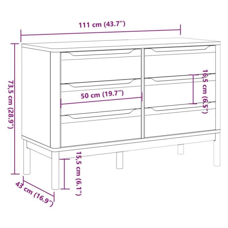 Gri Masif Çam Ahşap 6 Çekmeceli Şifonyer - 111x43x74 cm - 305780