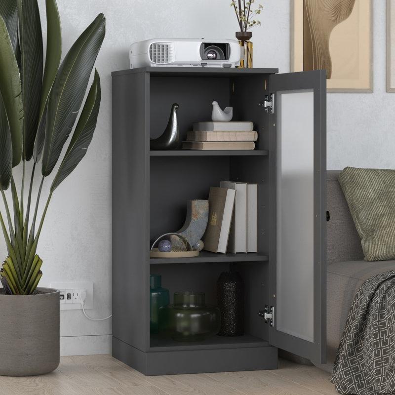 Gri Masif Çam Ahşap Ayarlanabilir Raflı Buzlu Cam Kapaklı Kitaplık - 91x42x40 cm - 238600