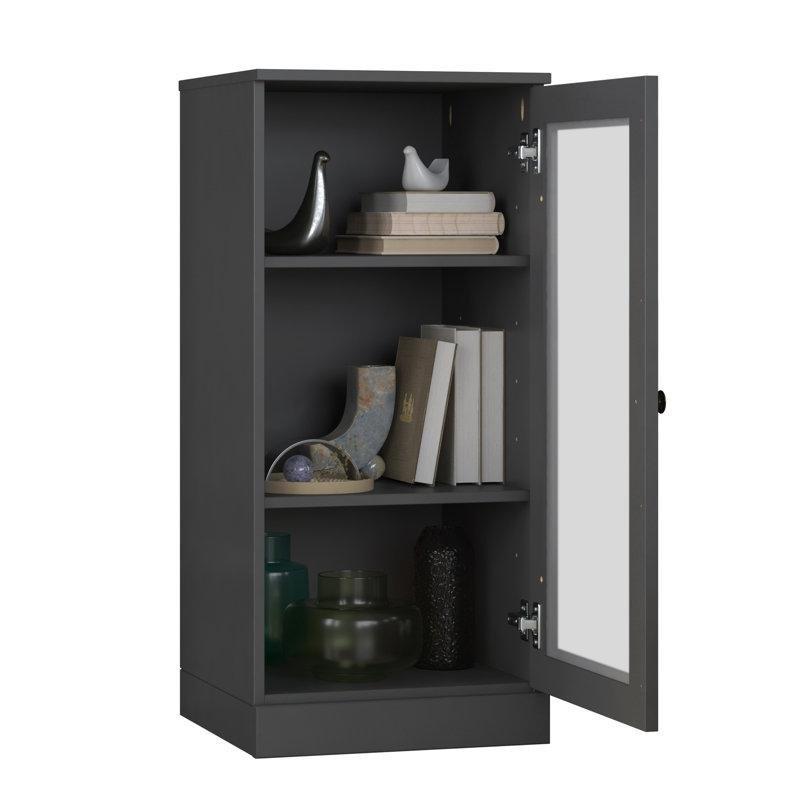 Gri Masif Çam Ahşap Ayarlanabilir Raflı Buzlu Cam Kapaklı Kitaplık - 91x42x40 cm - 238600