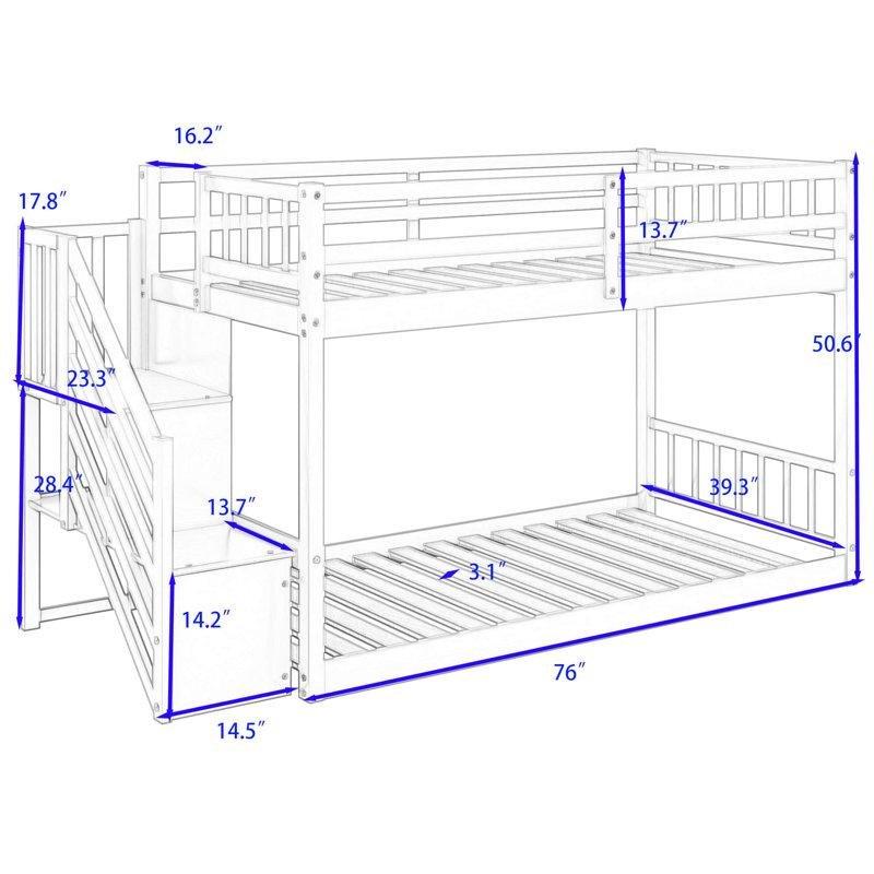 Gri Masif Çam Depolamalı Merdivenli ve Raflı Ranza - 100x229 cm - 247181