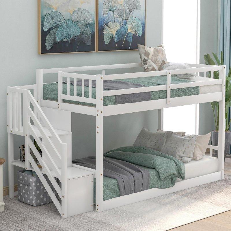 Gri Masif Çam Merdivenli ve Depolamalı Ranza - 238x108x129 cm - 249425