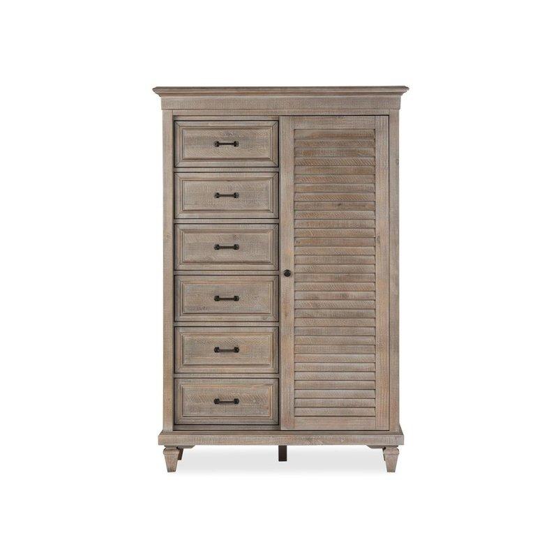 Gri Masif Çam Sürgülü Kapaklı 8 Çekmeceli Şifonyer - 115x51x173 cm - 309751