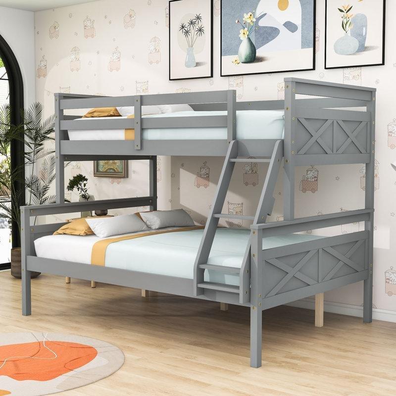 Gri Masif Çam ve MDF Ayrılabilen Merdivenli Ranza - 147x203 cm - 246415