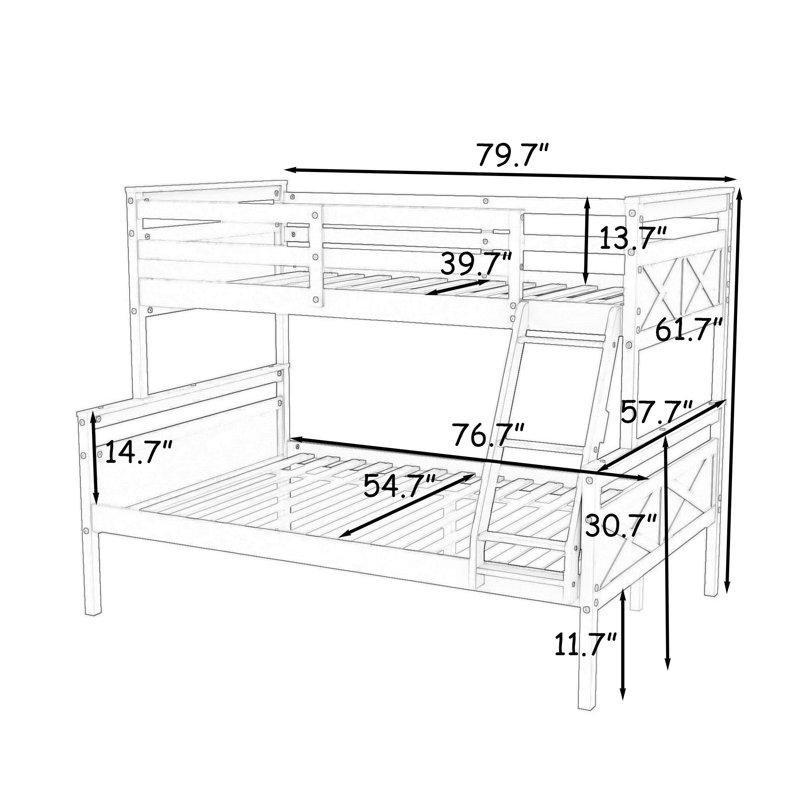 Gri Masif Çam ve MDF Ayrılabilen Merdivenli Ranza - 147x203 cm - 246415