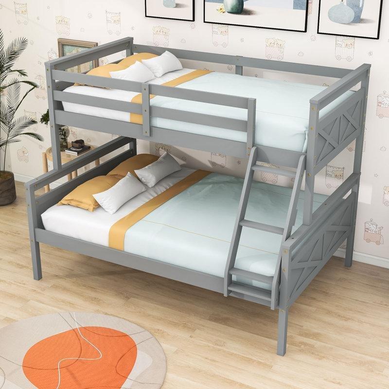 Gri Masif Çam ve MDF Ayrılabilen Merdivenli Ranza - 147x203 cm - 246415