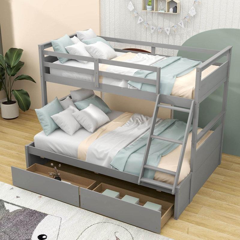 Gri Masif Çam ve MDF Çekmeceli Ayrılabilen Ranza - 145x199 cm - 248084