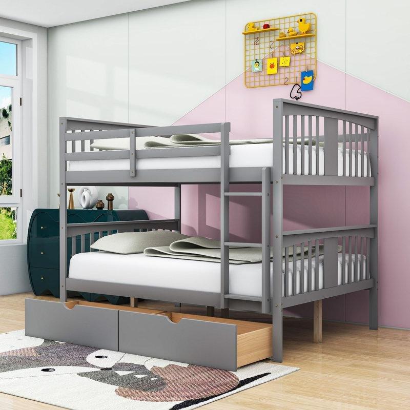 Gri Masif Çam ve MDF Çekmeceli Ayrılabilen Ranza - 248091