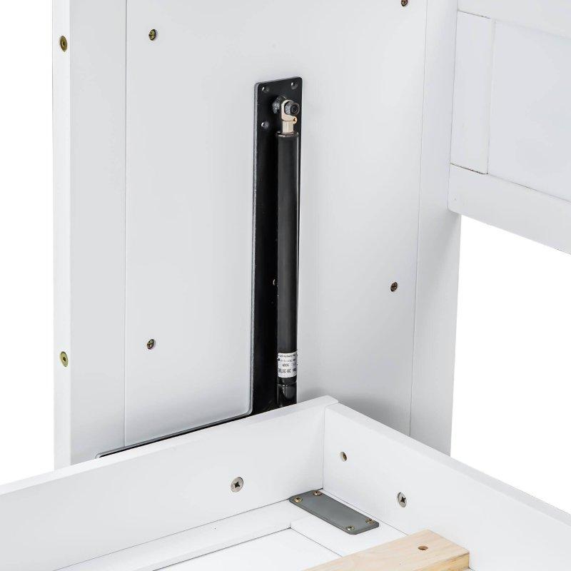 Gri Masif Çam ve MDF Dahili Masalı LED Aydınlatmalı ve USB Portlu Tek Kişilik XL Duvar Yatağı - 265722