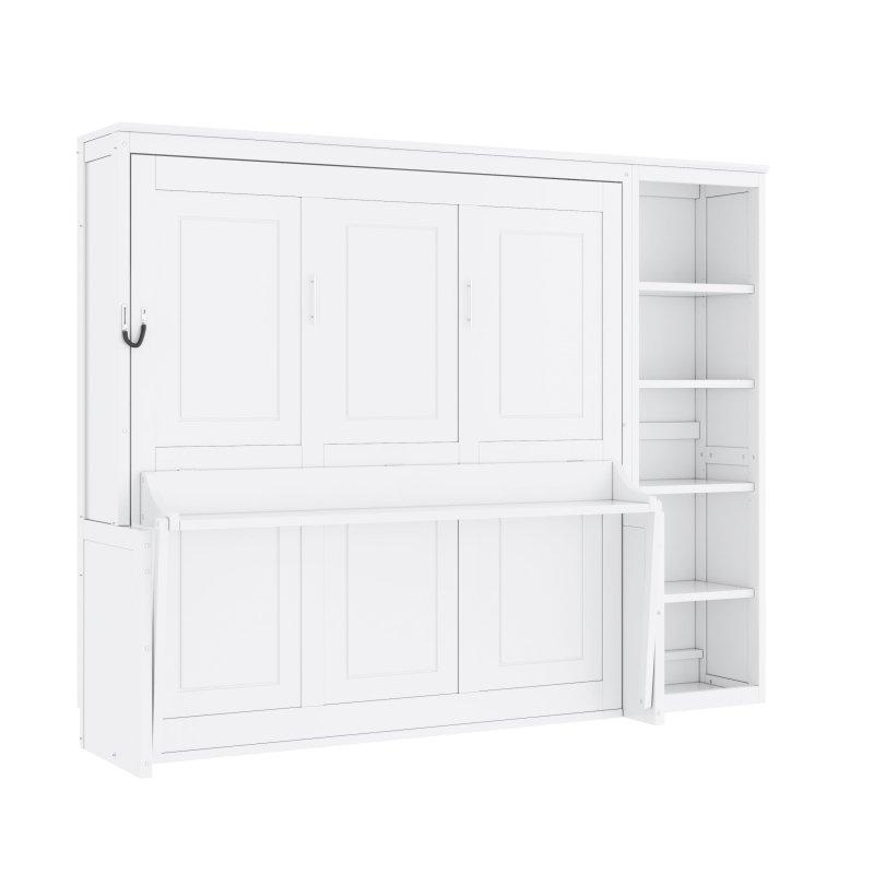Gri Masif Çam ve MDF Dahili Masalı ve Kitaplıklı Duvar Yatağı - 266145