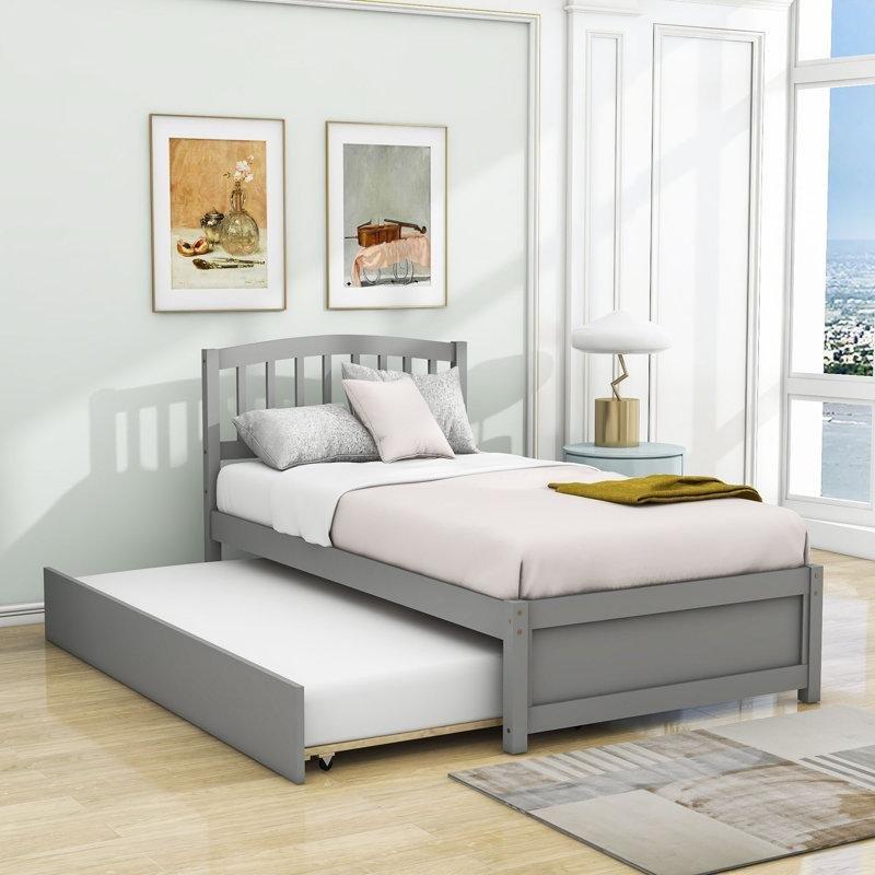 Gri Masif Çam ve MDF Kemerli Başlıklı Yavru Yataklı Karyola - 94x105x201 cm - 329041