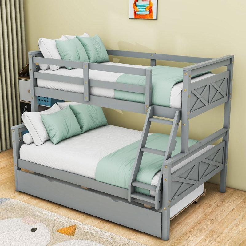 Gri Masif Çam ve MDF Yavru Yataklı Ayrılabilen Ranza - 246688