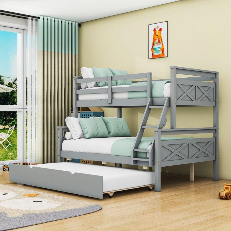 Gri Masif Çam ve MDF Yavru Yataklı Ayrılabilen Ranza - 246688