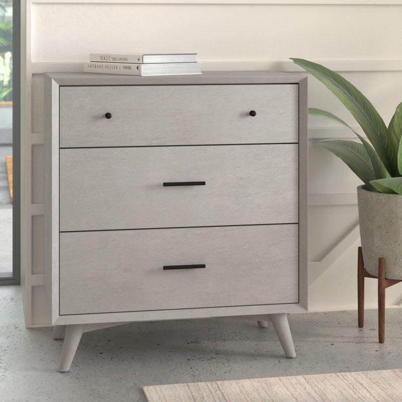 Gri Masif Maun Ağacı 3 Çekmeceli Yüzyıl Ortası Modern Şifonyer - 82x46x92 cm - 296777