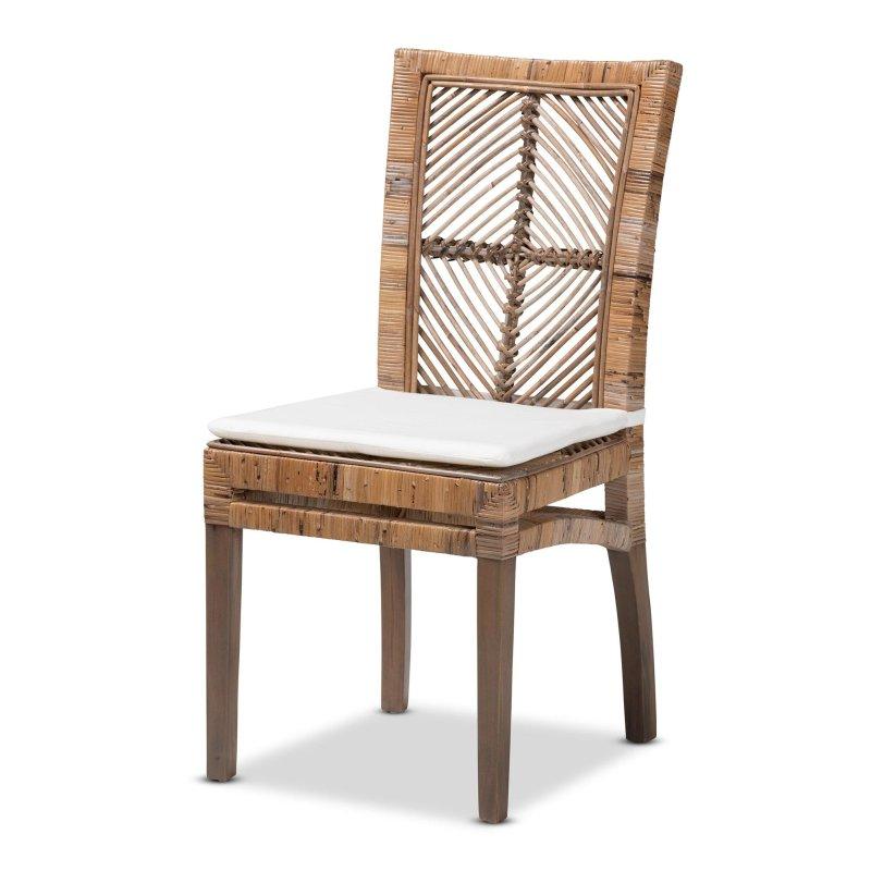 Gri Maun Ağacı ve Doğal Rattan Minderli Yüksek Sırtlı Rattan Sandalye - 45x56x95 cm - 253105