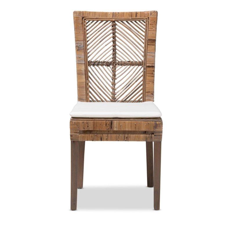 Gri Maun Ağacı ve Doğal Rattan Minderli Yüksek Sırtlı Rattan Sandalye - 45x56x95 cm - 253105
