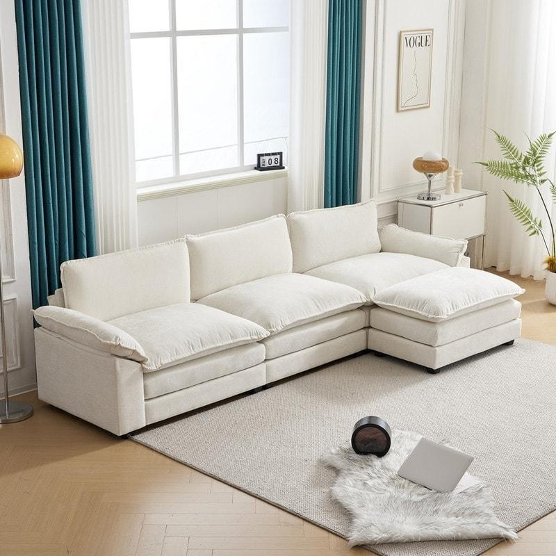 Gri Mavi Şönil Kumaş Modüler Yönü Değiştirilebilir Gold Ayaklı Köşe Koltuk - 305x89 cm - 260322