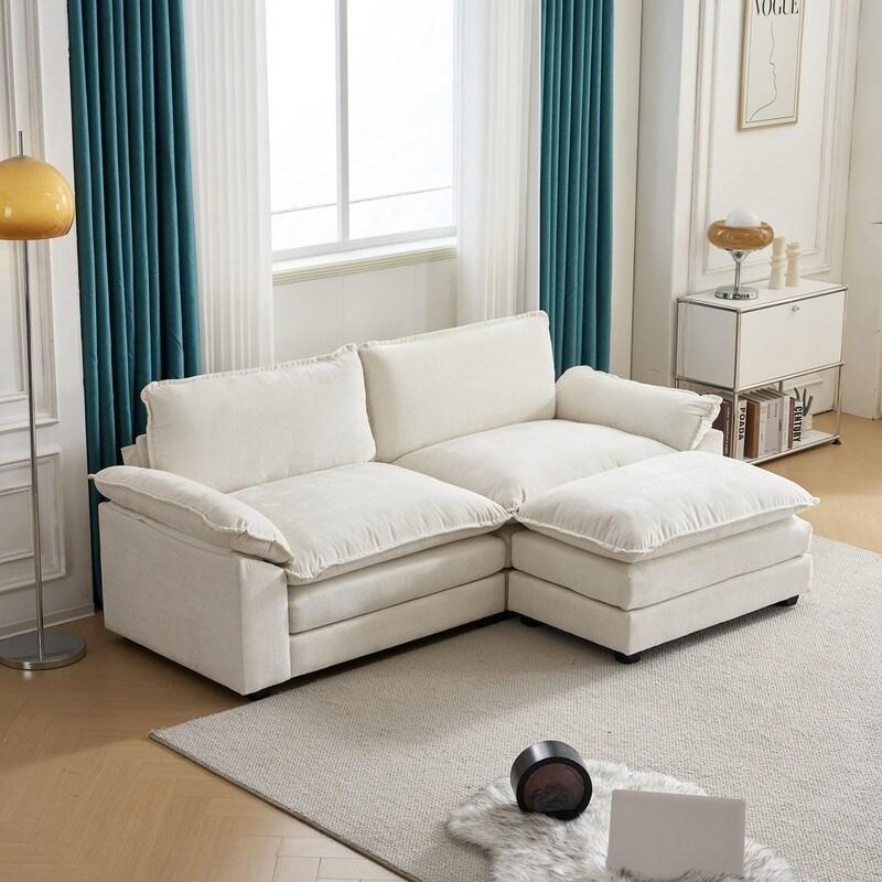 Gri Mavi Şönil Kumaş Puflu Yönü Değiştirilebilir Köşe Koltuk - 217x141 cm - 259357