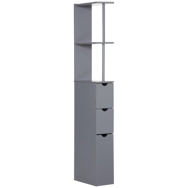 Gri MDF 2 Çekmeceli 2 Açık Raflı Çok Amaçlı Banyo Dolabı - 34x16x136 cm - 333887