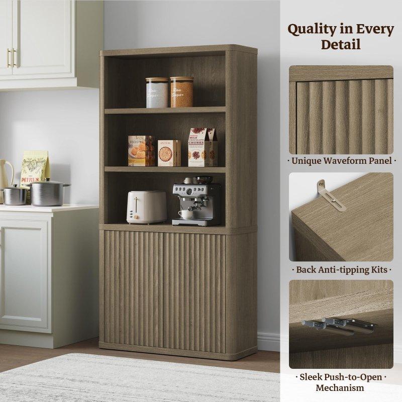 Gri MDF 2 Yivli Kapaklı Ayarlanabilir 6 Raflı Kitaplık - 317963