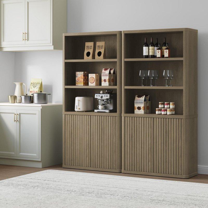 Gri MDF 2 Yivli Kapaklı Ayarlanabilir 6 Raflı Kitaplık - 317963