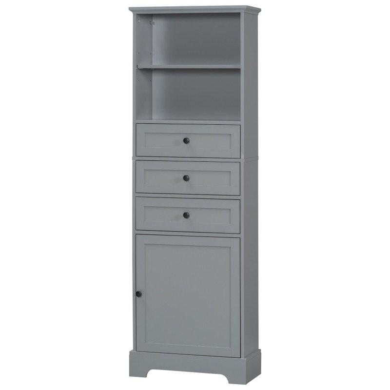 Gri MDF 3 Çekmeceli Ayarlanabilir Raflı Çok Amaçlı Banyo Dolabı - 56x26x174 cm - 333441