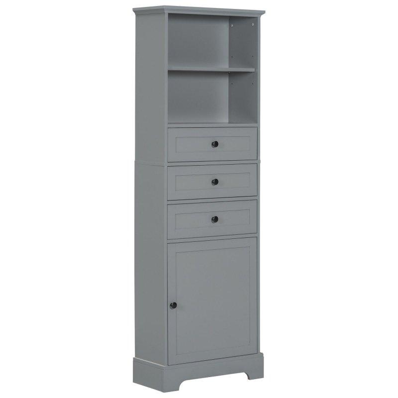 Gri MDF 3 Çekmeceli Ayarlanabilir Raflı Çok Amaçlı Banyo Dolabı - 56x26x174 cm - 333441