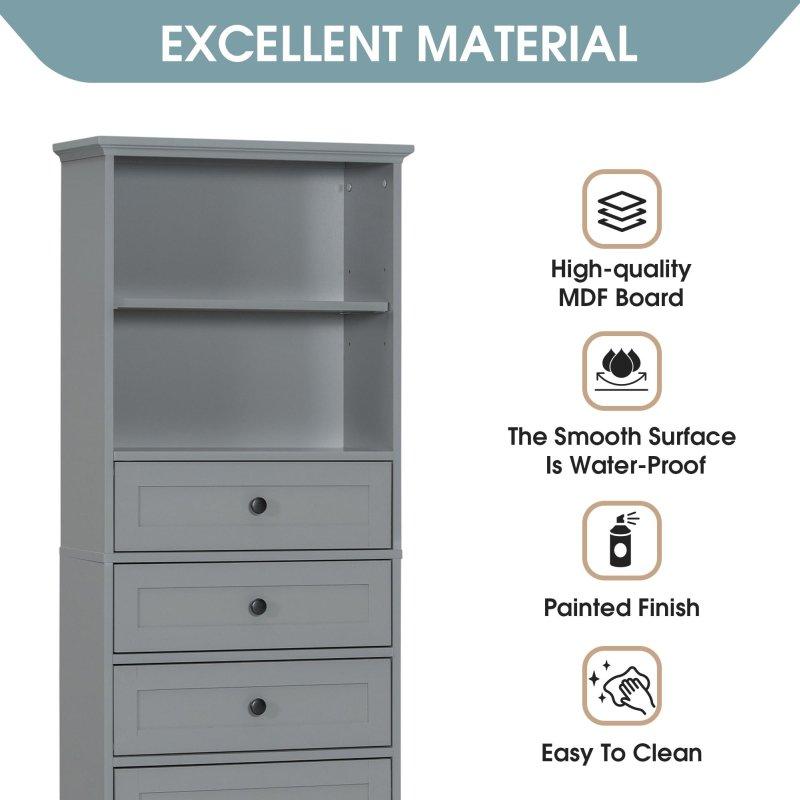 Gri MDF 3 Çekmeceli Ayarlanabilir Raflı Kapaklı Çok Amaçlı Banyo Dolabı - 56x26x171 cm - 334065