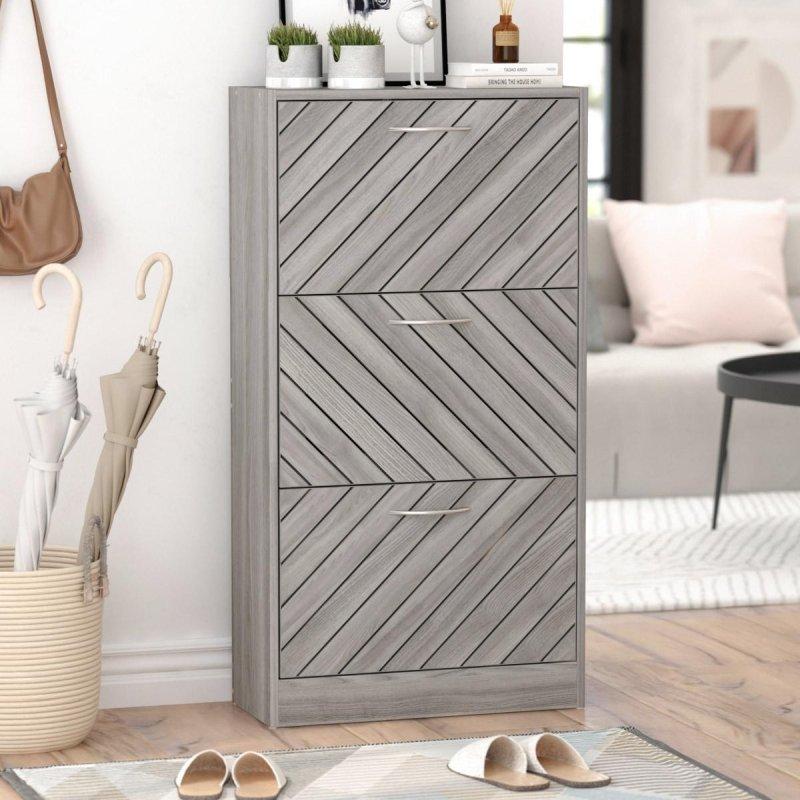 Gri MDF 3 Çekmeceli Kulpsuz Şifonyer - 57x108x24 cm - 299971