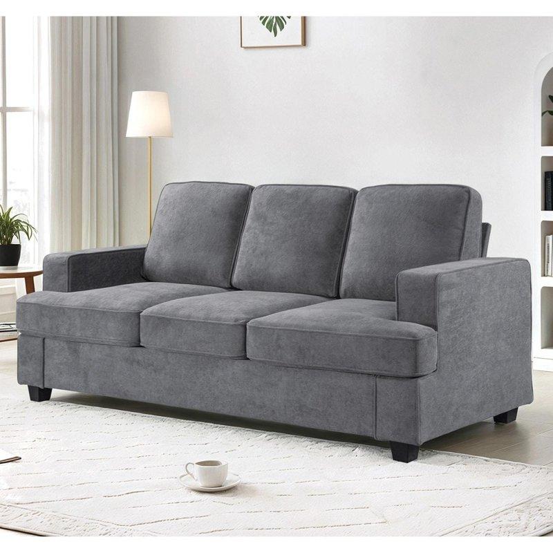 Gri MDF 3 Kişilik Yastık Sırtlı Kare Kollu Bohem Koltuk - 214x92 cm - 292166